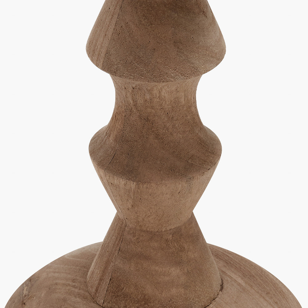 Ayra Natural Modernist Large Turned Wood Table Lamp Base with Winston 40cm White Handloom Tapered Lampshade