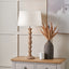 Ayra Natural Modernist Large Turned Wood Table Lamp Base with Winston 40cm White Handloom Tapered Lampshade