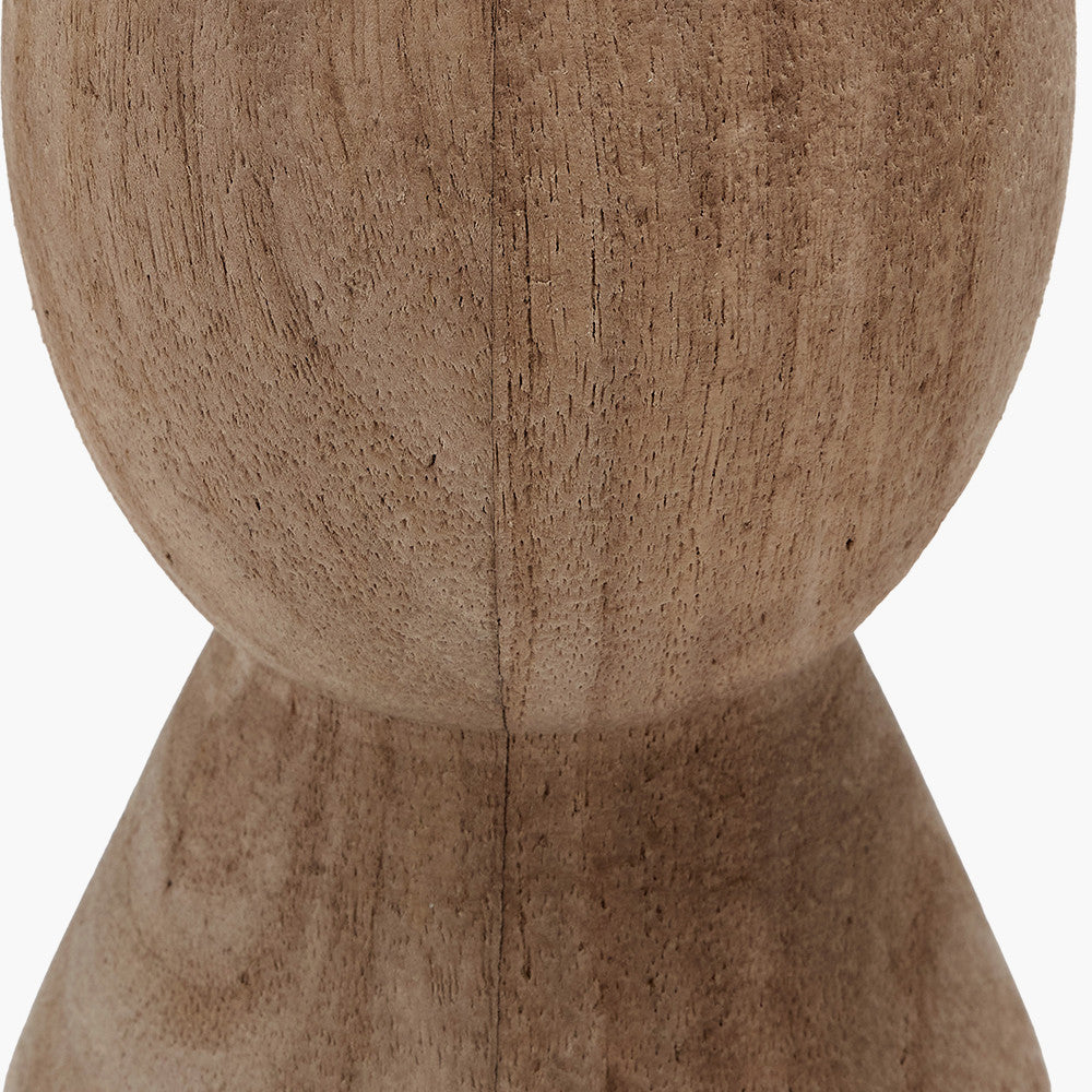 Ayra Natural Modernist Large Turned Wood Table Lamp Base with Henry 40cm Mustard Handloom Cylinder Lampshade
