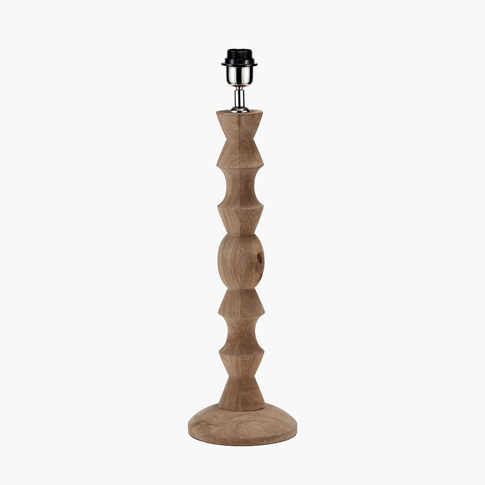 Ayra Natural Modernist Large Turned Wood Table Lamp Base with Henry 40cm Tobacco Handloom Cylinder Lampshade