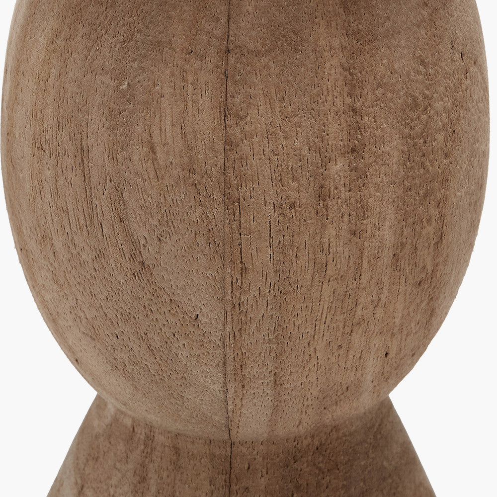 Ayra Natural Modernist Large Turned Wood Table Lamp Base with Henry 40cm Tobacco Handloom Cylinder Lampshade