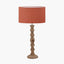 Ayra Natural Modernist Large Turned Wood Table Lamp Base with Henry 40cm Tobacco Handloom Cylinder Lampshade