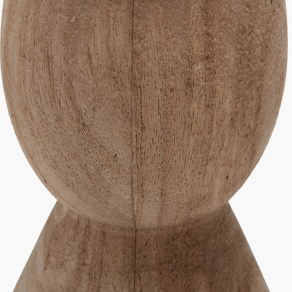 Ayra Natural Modernist Large Turned Wood Table Lamp Base with Henry 40cm White Handloom Cylinder Lampshade