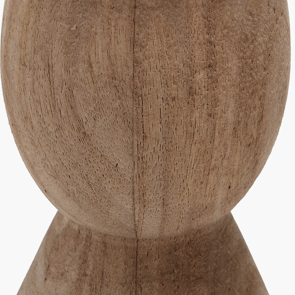 Ayra Natural Modernist Large Turned Wood Table Lamp Base with Thiago 40cm Cinnamon Stripe Mushroom Pleat Tapered Lampshade