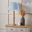 Ayra Natural Modernist Large Turned Wood Table Lamp Base with Thiago 40cm Ocean Blue Stripe Mushroom Pleat Tapered Lampshade