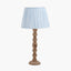 Ayra Natural Modernist Large Turned Wood Table Lamp Base with Thiago 40cm Ocean Blue Stripe Mushroom Pleat Tapered Lampshade