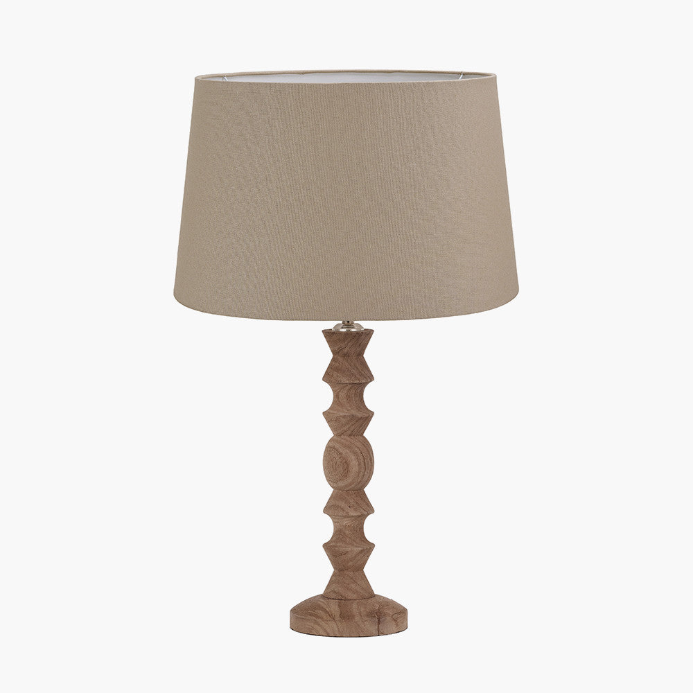 Ayra Natural Modernist Turned Wood Table Lamp Base with Winston 35cm Taupe Handloom Tapered Lampshade