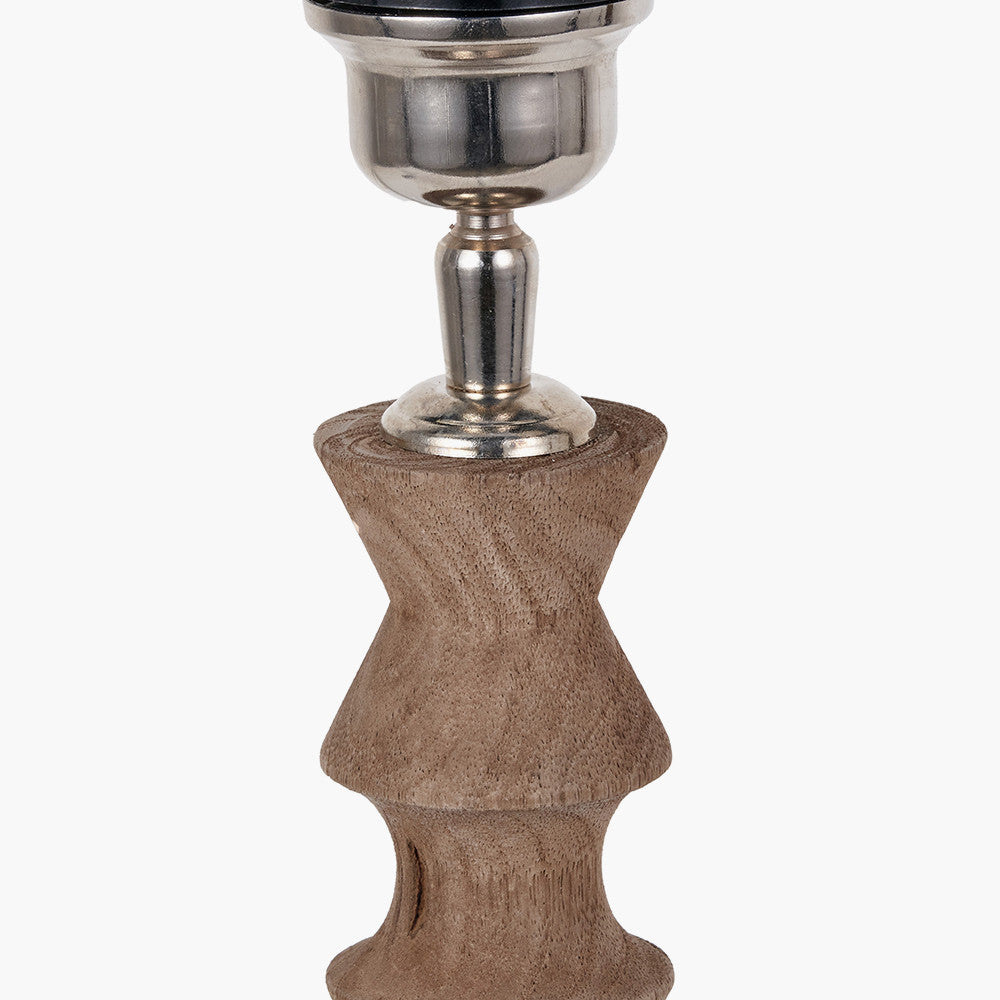 Ayra Natural Modernist Turned Wood Table Lamp Base with Winston 35cm Taupe Handloom Tapered Lampshade
