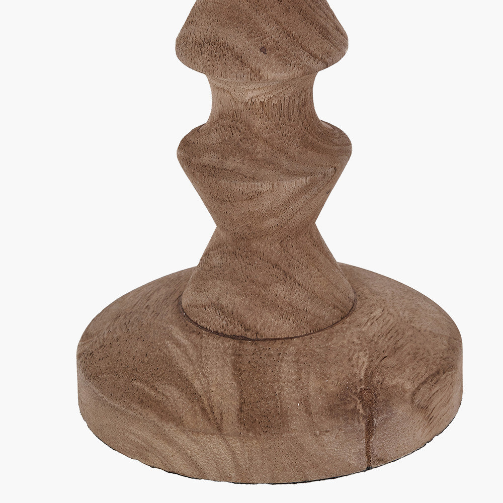 Ayra Natural Modernist Turned Wood Table Lamp Base with Winston 35cm Taupe Handloom Tapered Lampshade