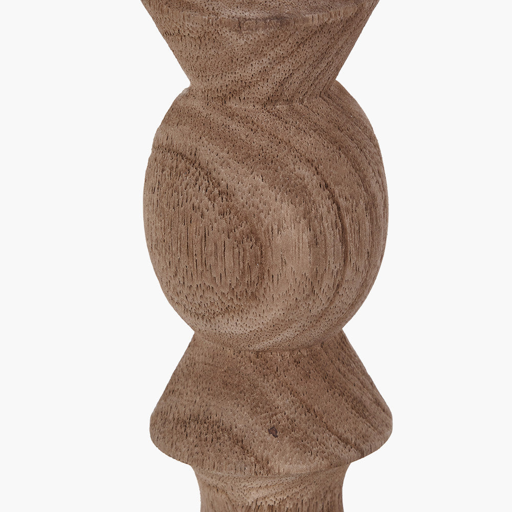Ayra Natural Modernist Turned Wood Table Lamp Base with Winston 35cm Taupe Handloom Tapered Lampshade