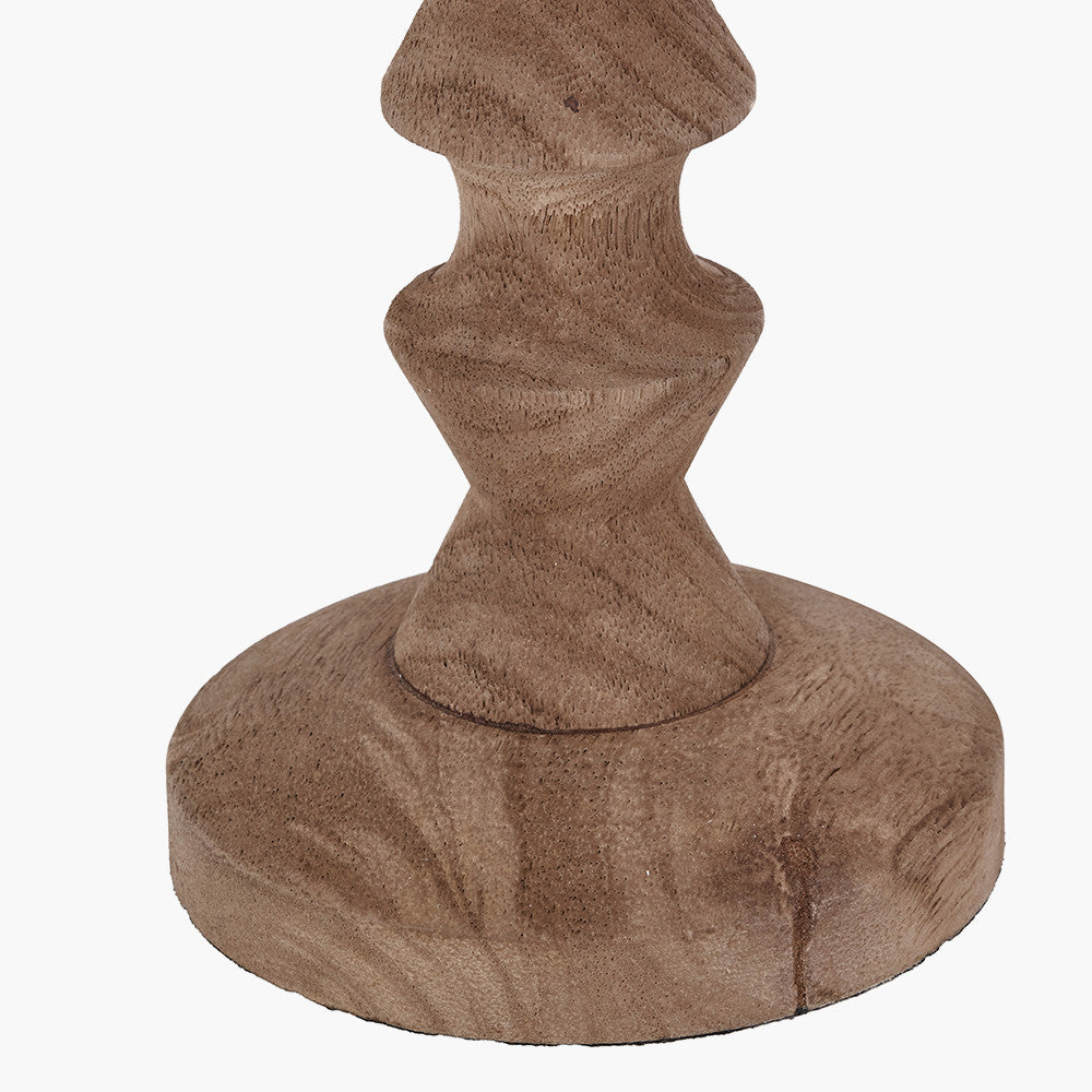 Ayra Natural Modernist Turned Wood Table Lamp Base with Winston 35cm Tobacco Handloom Tapered Lampshade