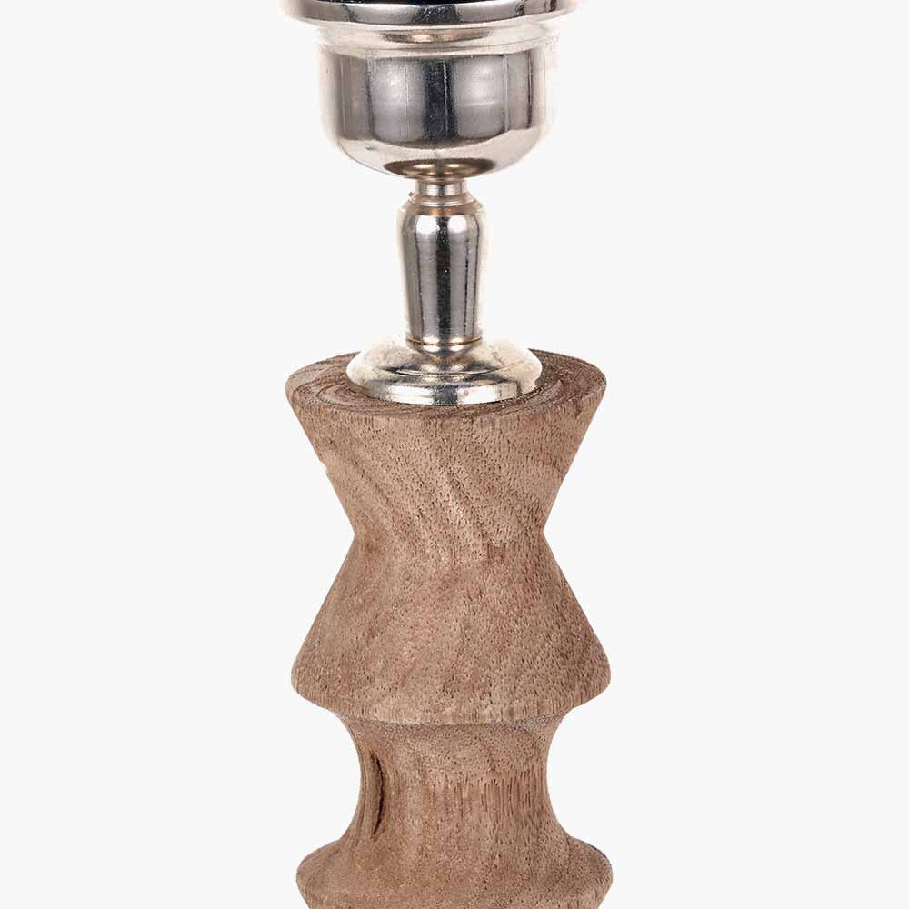 Ayra Natural Modernist Turned Wood Table Lamp Base with Winston 35cm White Handloom Tapered Lampshade