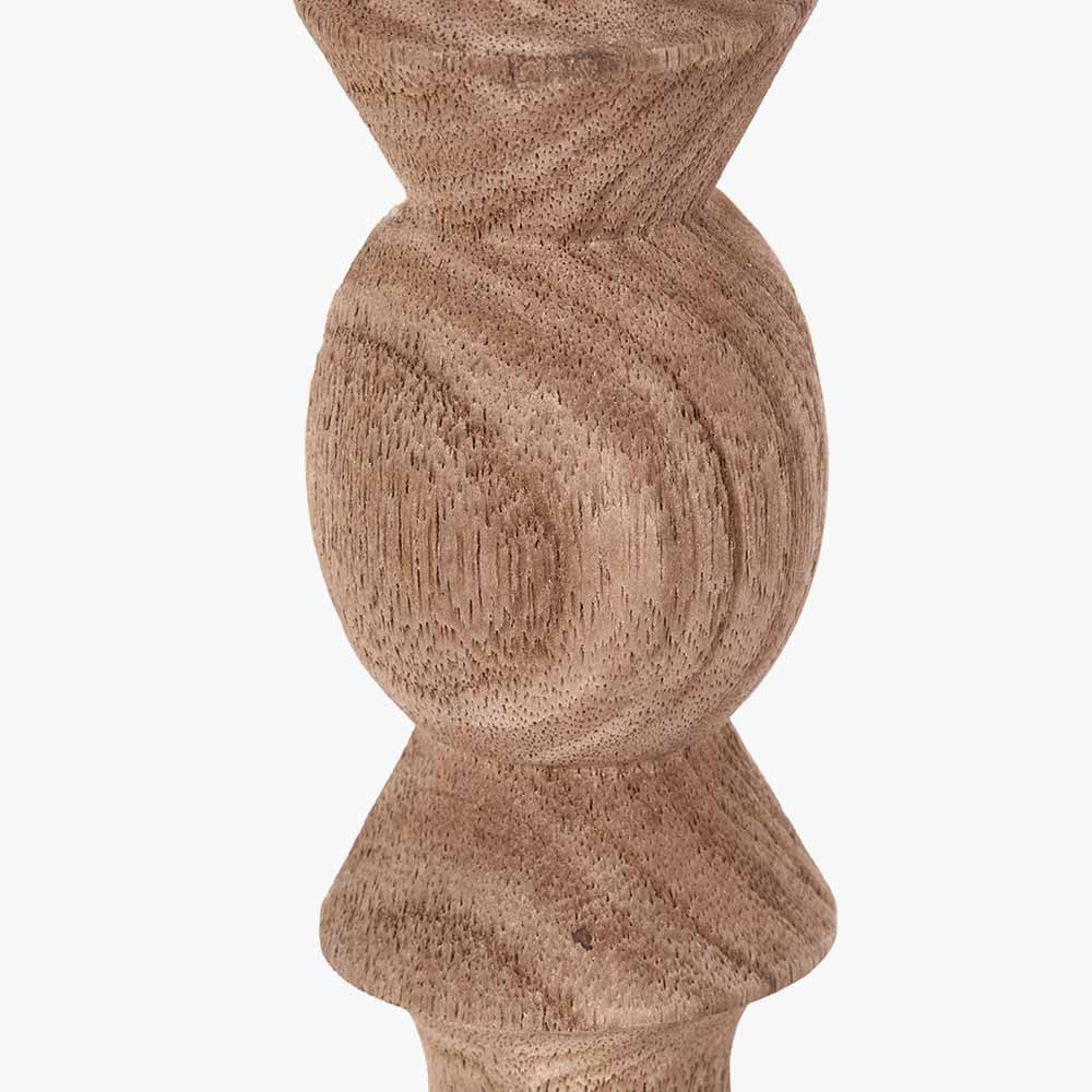 Ayra Natural Modernist Turned Wood Table Lamp Base with Winston 35cm White Handloom Tapered Lampshade