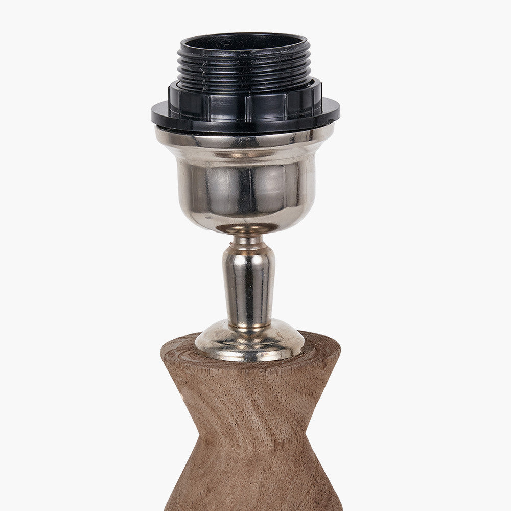 Ayra Natural Modernist Turned Wood Table Lamp Base with Henry 35cm Tobacco Handloom Cylinder Lampshade