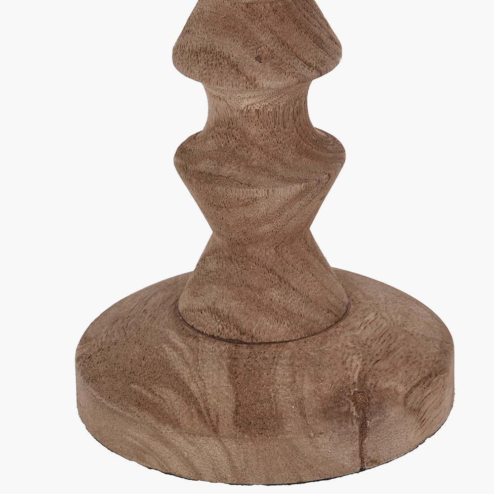 Ayra Natural Modernist Turned Wood Table Lamp Base with Henry 35cm Tobacco Handloom Cylinder Lampshade