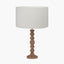 Ayra Natural Modernist Turned Wood Table Lamp Base with Henry 35cm White Handloom Cylinder Lampshade