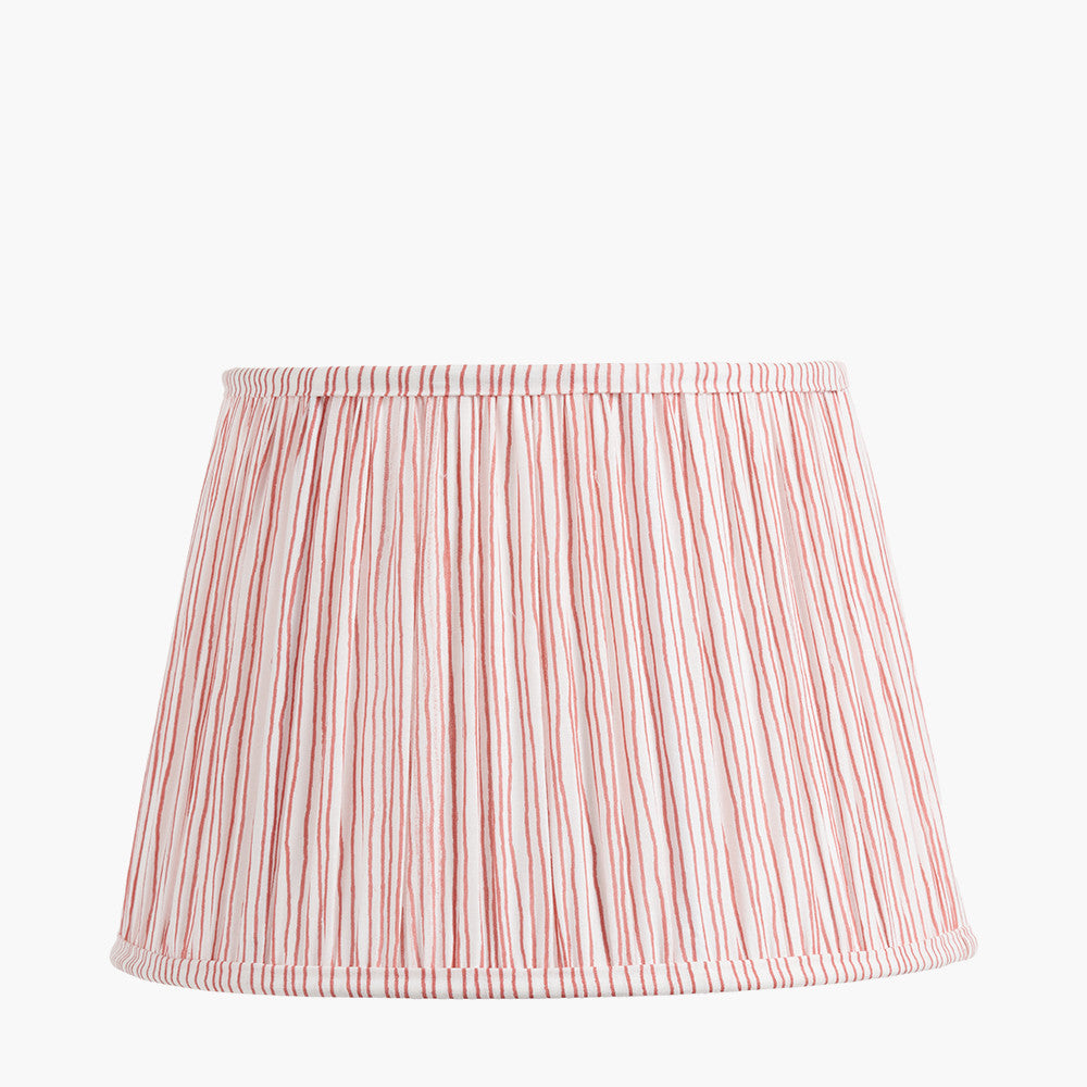 Ayra Natural Modernist Turned Wood Table Lamp Base with Thiago 35cm Cinnamon Stripe Mushroom Pleat Tapered Lampshade
