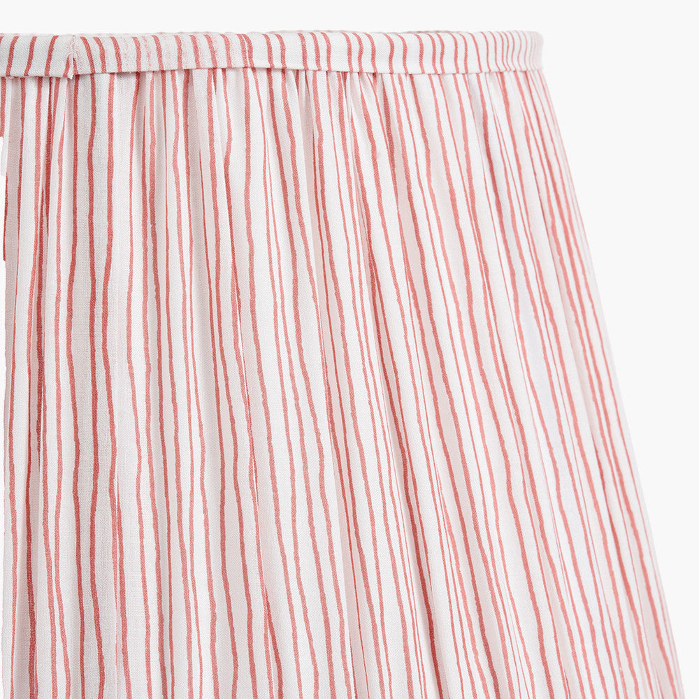 Ayra Natural Modernist Turned Wood Table Lamp Base with Thiago 35cm Cinnamon Stripe Mushroom Pleat Tapered Lampshade