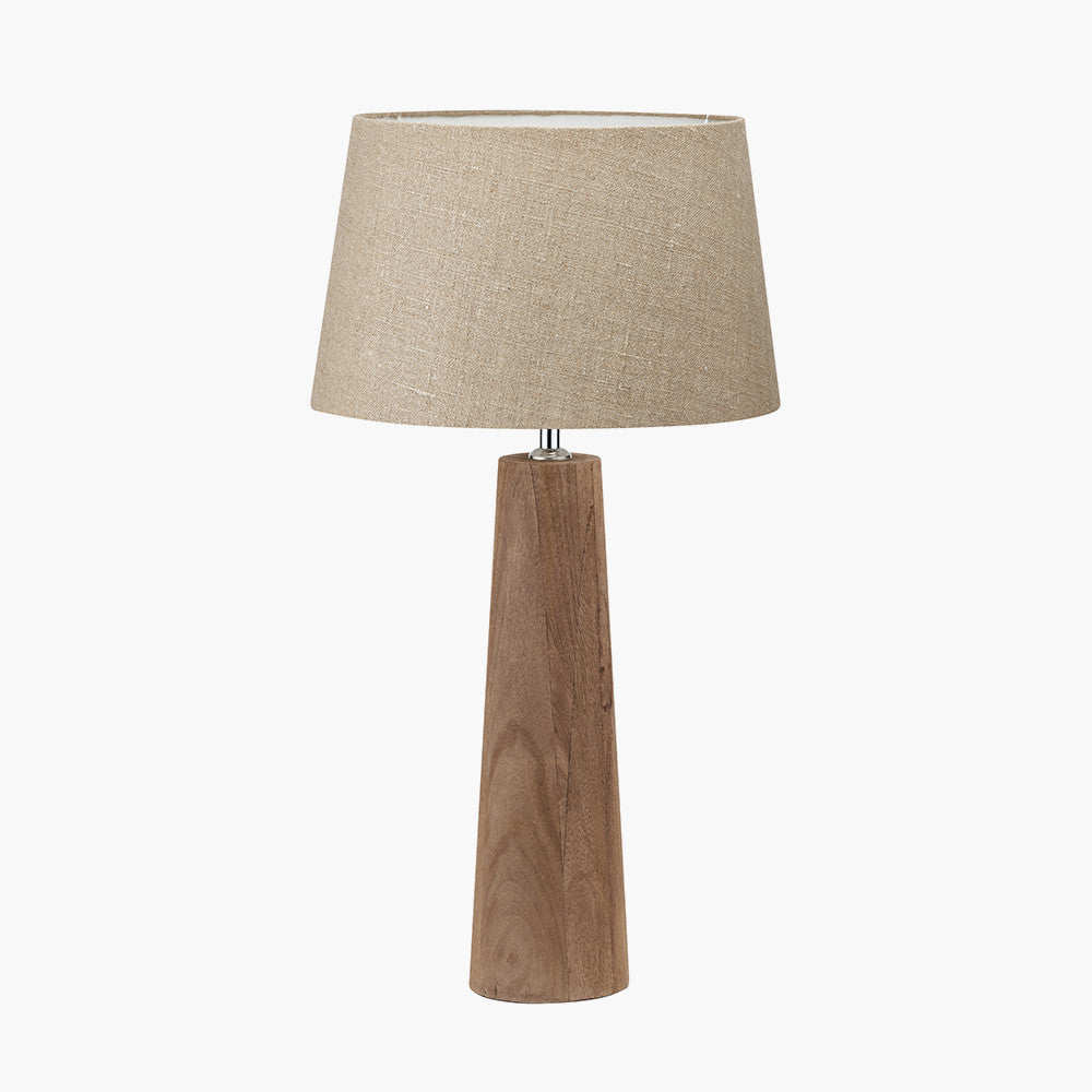 Esha Natural Conical Wood Table Lamp Base with Milos 35cm Natural Linen Tapered Lampshade