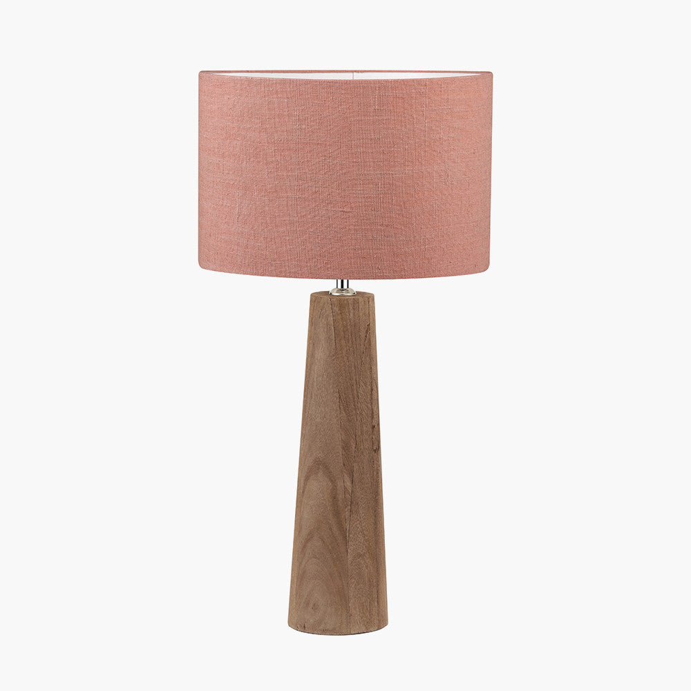 Esha Natural Conical Wood Table Lamp Base with Edward 35cm Apricot Linen Cylinder Lampshade