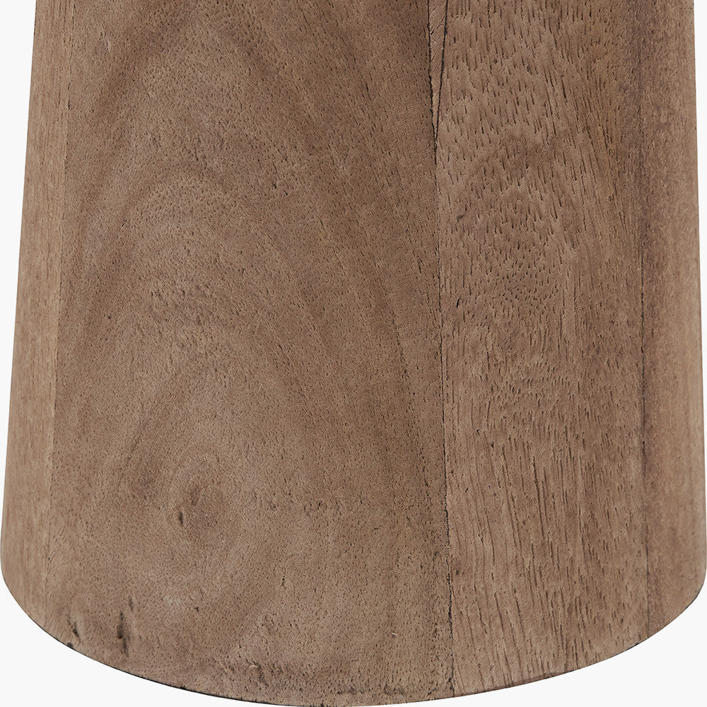 Esha Natural Conical Wood Table Lamp Base with Rouen 35cm White Boucle Cylinder Lampshade
