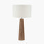 Esha Natural Conical Wood Table Lamp Base with Rouen 35cm White Boucle Cylinder Lampshade