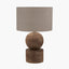 Ziva Antique Brown Round Wood Table Lamp Base with Edward 40cm Natural Linen Cylinder Lampshade