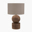 Ziva Antique Brown Round Wood Table Lamp Base with Edward 40cm Natural Linen Cylinder Lampshade