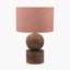 Ziva Antique Brown Round Wood Table Lamp Base with Edward 45cm Apricot Linen Cylinder Lampshade