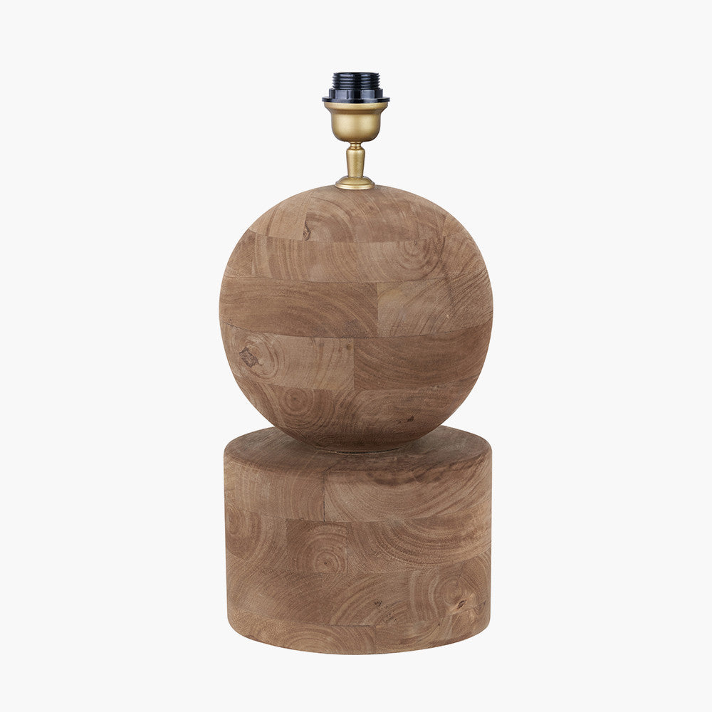 Ziva Antique Brown Round Wood Table Lamp Base with Edward 45cm Apricot Linen Cylinder Lampshade