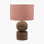 Ziva Antique Brown Round Wood Table Lamp Base with Edward 45cm Apricot Linen Cylinder Lampshade