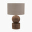 Ziva Antique Brown Round Wood Table Lamp Base with Edward 45cm Natural Linen Cylinder Lampshade