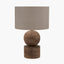 Ziva Antique Brown Round Wood Table Lamp Base with Edward 45cm Natural Linen Cylinder Lampshade
