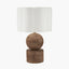 Ziva Antique Brown Round Wood Table Lamp Base with Bloom 45cm White Handloom Scalloped Cylinder Lampshade