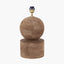 Ziva Antique Brown Round Wood Table Lamp Base with Bloom 45cm White Handloom Scalloped Cylinder Lampshade