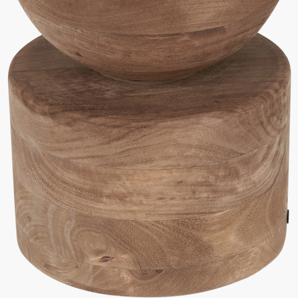 Ziva Antique Brown Round Wood Table Lamp Base with Lino 45cm Cinnamon Self Lined Linen Cylinder Lampshade