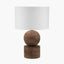 Ziva Antique Brown Round Wood Table Lamp Base with Lino 45cm White Self Lined Linen Cylinder Lampshade
