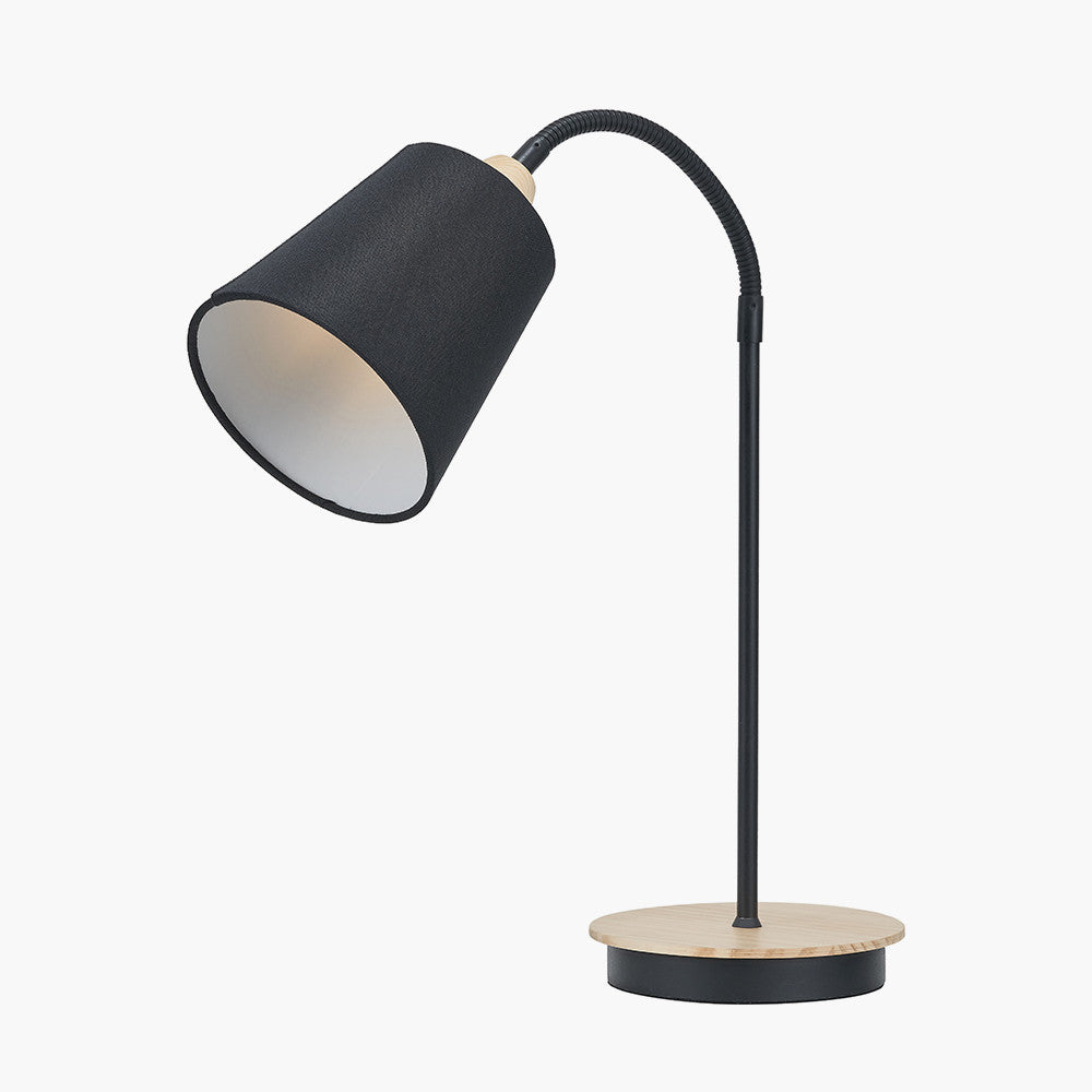 Juna Black Metal and Natural Wood Table Lamp