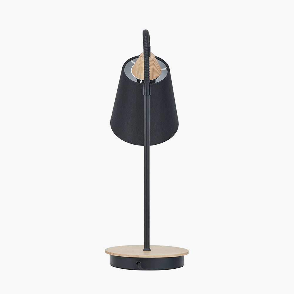 Juna Black Metal and Natural Wood Table Lamp