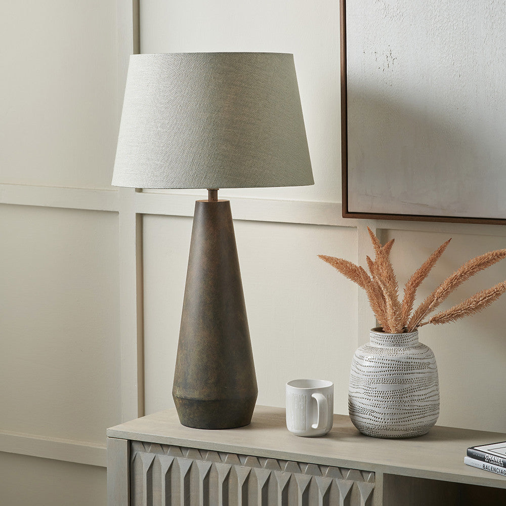 Arbor Verdi Gris Metal Conical Table Lamp Base with Milos 40cm Pistachio Green Linen Tapered Lampshade