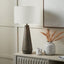 Arbor Verdi Gris Metal Conical Table Lamp Base with Lino 40cm White Self Lined Linen Cylinder Lampshade