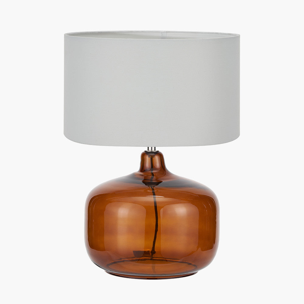 Corby Amber Glass Table Lamp Base with Harry 40cm Ivory Cotton Mix Cylinder Lampshade