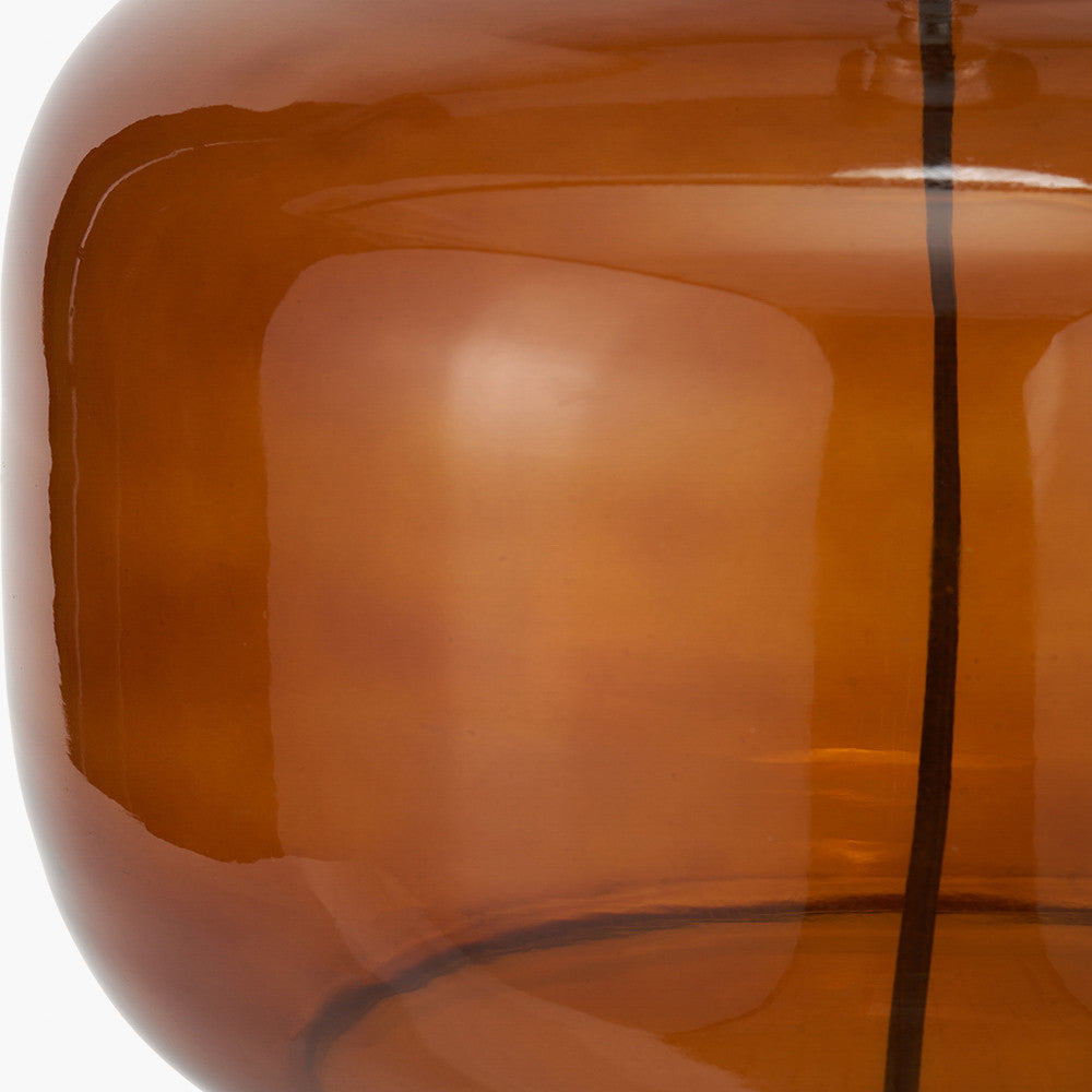 Corby Amber Glass Table Lamp Base with Henry 40cm White Handloom Cylinder Lampshade