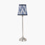 Auden Silver Metal Stick Table Lamp Base with Kamilah 14cm Blue Chevron Patterned Mushroom Pleat Tall Tapered Candle Clip Lampshade
