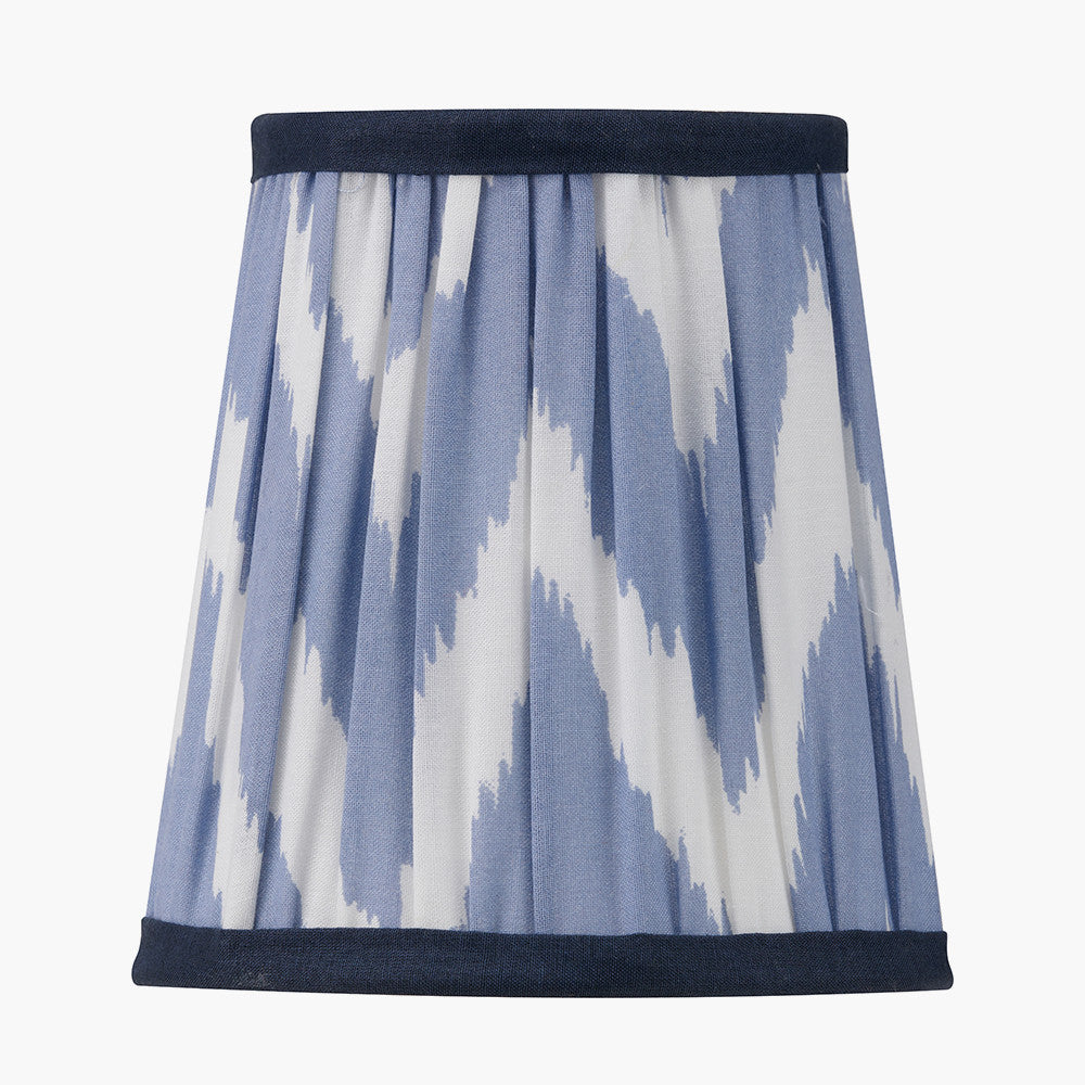 Auden Silver Metal Stick Table Lamp Base with Kamilah 14cm Blue Chevron Patterned Mushroom Pleat Tall Tapered Candle Clip Lampshade