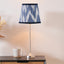 Auden Silver Metal Stick Table Lamp Base with Kamilah 14cm Blue Chevron Patterned Mushroom Pleat Tall Tapered Candle Clip Lampshade