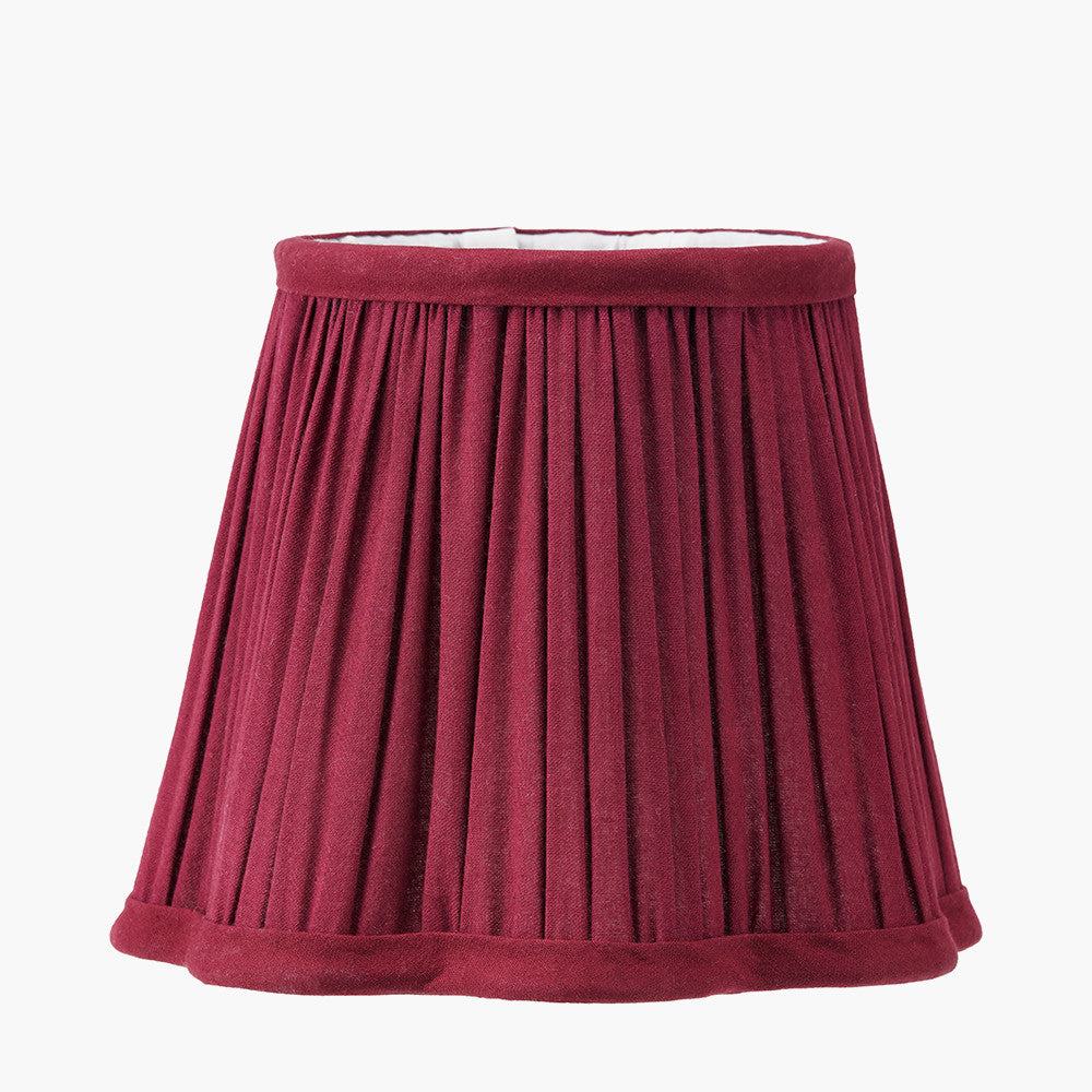 Auden Silver Metal Stick Table Lamp Base with Malia 18cm Mulberry Red Mushroom Pleat Scalloped Tapered Lamp Shade