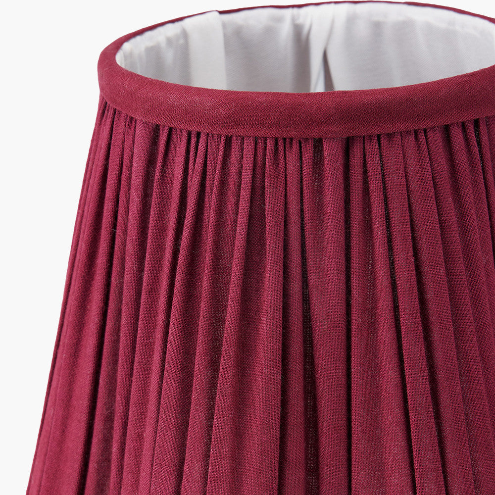 Auden Silver Metal Stick Table Lamp Base with Malia 18cm Mulberry Red Mushroom Pleat Scalloped Tapered Lamp Shade