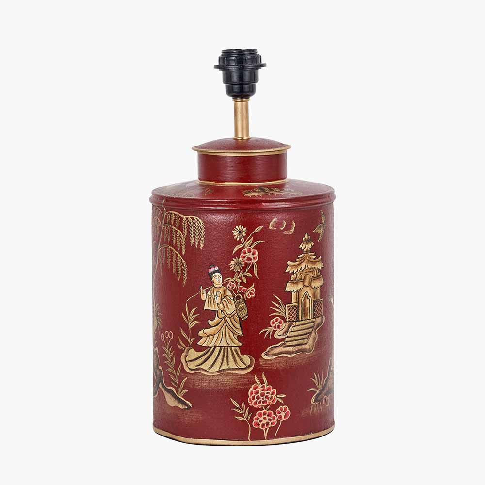 Landscape Red Hand Painted Metal Table Lamp Base with Harry 35cm Ivory Cotton Mix Cylinder Lampshade
