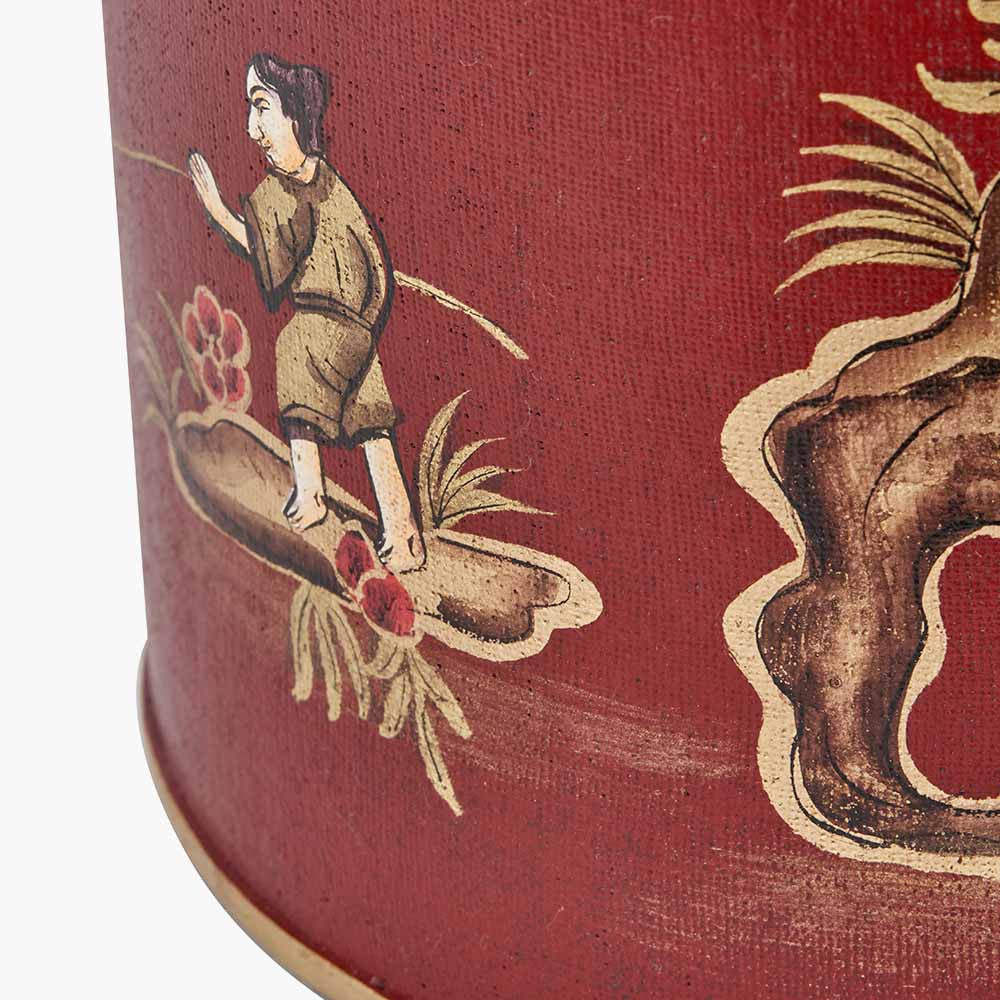 Landscape Red Hand Painted Metal Table Lamp Base with Harry 35cm Ivory Cotton Mix Cylinder Lampshade